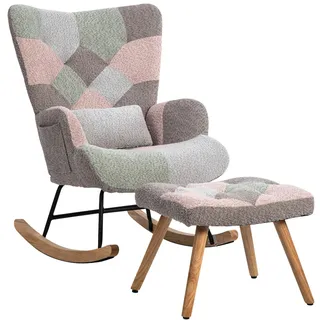 Schaukelstuhl mit Fußhocker 93x43x48 Bunt Gummibaumholz Lendenkissen ergonomisch für Wohnzimmer Terrasse