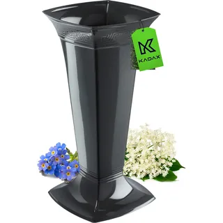 Kadax Grabvase mit Sockel, Friedhofsvase aus Kunststoff, Blumenvase für Grabstein, Grabdekoration, g - Kadax