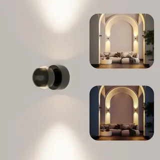 NEONA PONTOS LED Wandleuchte – dimmbar per Fernbedienung, warmweiß (2700 K), CRI 96, 360° drehbar, hochwertige Aluminium‐Glas Bauform, Designer‐Licht, 8 cm Durchmesser (Schwarz Chrom)
