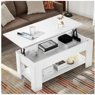 Yaheetech Couchtisch Höhenverstellbar Weiß MDF 100 x 60 cm