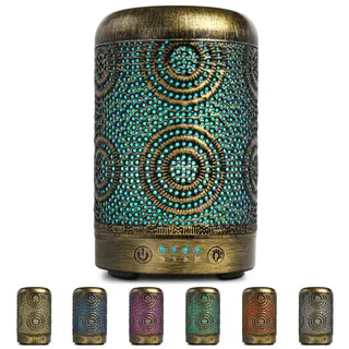 SALKING Aroma Diffuser, 100ml Metall Diffusor ätherische Öle 7 LED Licht | Aromatherapie Raumduft, Duftöl Raumbefeuchter Elektrisch Duftlampe, Vintage Gold für Büro Zuhause Yoga