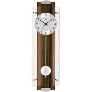 Funk-Pendelwanduhr AMS "F5259/1", braun (nussbaumfarben), Wanduhren, B/H/L: 17cm x 66cm, Quarz,Holz,Buche nussbaumfarben,diamantgedrehtes Zifferblatt,Flur