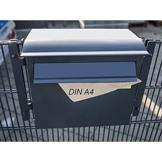 Zaunbriefkasten XXL für Gitterzaun hintere Entnahme RAL7016 Anthrazit | Inkl. Zaunhalterung & 2 Schlüssel | Einwurfklappe ca. 340 x 55 mm | Edelstahl
