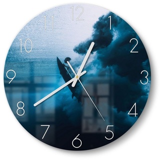 DEQORI Wanduhr 'Surfer taucht Unterwasser' (Glas Glasuhr modern Wand Uhr Design Küchenuhr) blau|schwarz 30 cm x 30 cm
