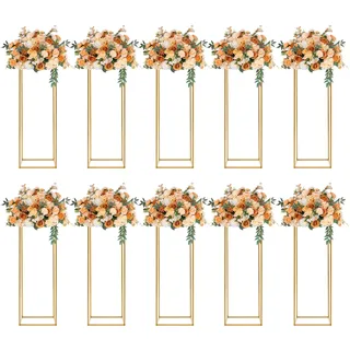 TESUGN 10 Stück Gold Vase für Hochzeitsdekorationen 80 cm Hoch Blumenständer Metall Bodenvase Säule Geometrische Mittelstücke Steht Rechteckig Präsentationsständer für Hochzeiten Party Dekorationen