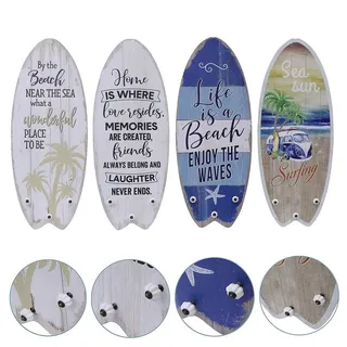 Melko Plankenschild Beach 100 cm mit Kleiderhaken Holzbild Surfbrett Wandgarderobe - Melko