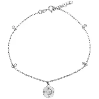 F Fußkette 925/- Sterling Silber rhodiniert Windrose weiß