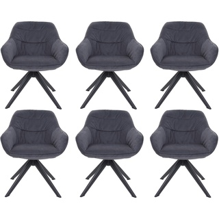 Mendler 6er-Set Esszimmerstuhl HWC-K28, Küchenstuhl Polsterstuhl Stuhl mit Armlehne, drehbar, Metall ~ Stoff/Textil grau