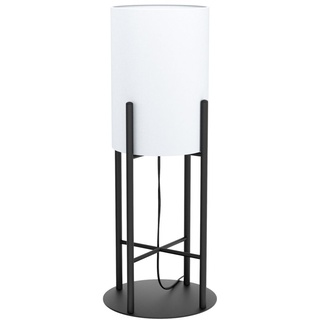 EGLO Tischlampe Glastonbury, Tischleuchte Modern, Nachttischlampe aus Stahl und Textil, Wohnzimmerlampe in Schwarz, Weiß, Lampe mit Schalter, E27