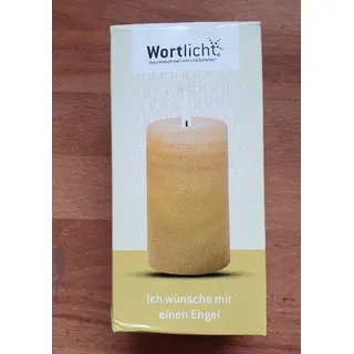 Wortlicht Stumpenkerze "Ich wünsche mir einen Engel "  Höhe 14cm beige