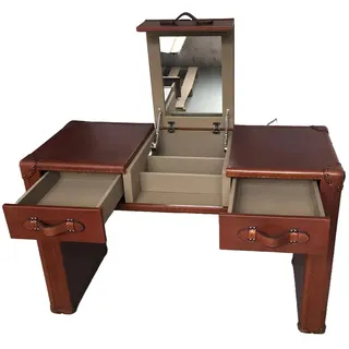 Xlmoebel Schminktisch Vintage-Lederkoffer für Kosmetik und Frisierutensilien (Schminktisch, 1-St., Schminktisch), Hergestellt in Europa braun