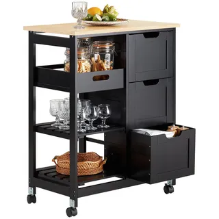 SoBuy Küchenwagen mit 3 Schubladen Schwarz 67x37x84cm Funktional