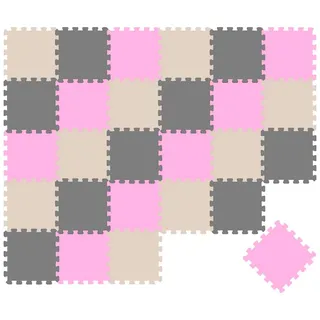 LittleTom Puzzlematte Uni Grau Beige Pink 30 Teile mehrfarbig