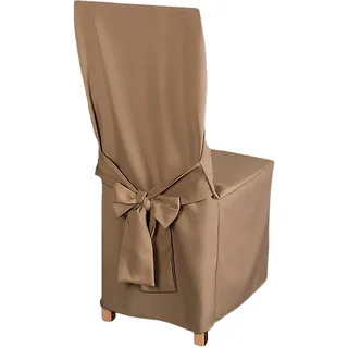 HOME DEKO Stuhlhussen mit Schleife, Universal-Sitzbezüge zum Schonen von Stühlen für Wohnzimmer, Esszimmer oder Küche, Perfekt für Anlässe Aller Art, Dunkelbeige, 4 Stück