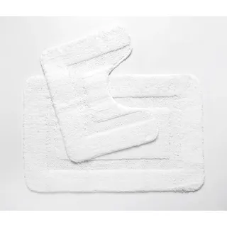 Penguin Home® Microfaser Plüsch Weiche Badematte 2er Set|Box-Weiß|Rechteck- und U-förmige Kontur|saugfähig waschbar WC-Teppich Badvorleger Sets 2 Stück rutschfeste Latexrückseite |50x80&50x40cm