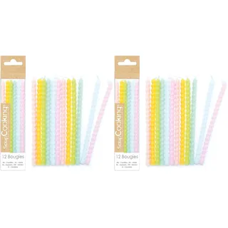 ScrapCooking – 12 lange, gedrehte Pastell-Kerzen – Spiralkerzen mehrfarbig – Twisted Candles für Geburtstagskuchen – Dekoration für Kinder und Erwachsene – aus Paraffin mit Spikes – Backen – 0358