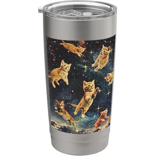 Niedliche Katze, Kätzchen im Weltraum, lustig, Retro-Kunst, Vintage Doppelwandiger Edelstahl-Thermobecher