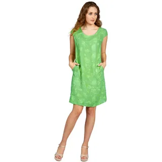 Caspar Sommerkleid SKL031 knielanges Damen Sommer Leinenkleid mit Ginko Blatt Stickmuster Luftig leicht, figurumspielende Form, mit seitlichem Jersey-Einsatz grün S - DE36 UK8 IT40 ES38 US6
