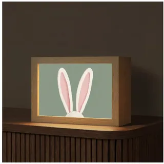 OnlyWow Tischleuchte Lightbox Hasen - Ohren - Rosa, Dimmbar, Farbwechsel, LED, Warmweiß, Kaltweiß, Neutralweiß Einstellbar, Tischlampe, Schreibtischlampe, Desk, Dimmbar, mit Kabel, LED grün 20 cm x 8 cm x 15 cm