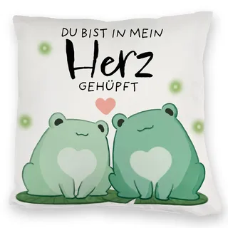 speecheese Frosch Kuschelkissen mit Spruch Du bist in Mein Herz gehüpft EIN niedliches DekoKuschelkissen für Pärchen Valentinstag Kawaii Comic süßes knuffiges Sofa KuschelKuschelkissen