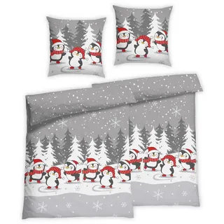Florella Bettwäsche Basas, Hellgrau, Textil, Pinguin, 135x200 cm, pflegeleicht, atmungsaktiv, hautfreundlich, angenehm wärmend, schadstoffgeprüft, Schlaftextilien, Bettwäsche, Bettwäsche, Flanell-Bettwäsche