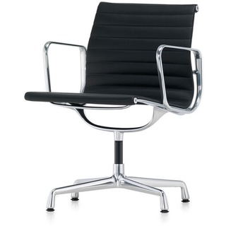 Vitra Besucherstuhl Alu-Chair Leder schwarz, Designer Charles & Ray Eames, 83x57.5x59 cm