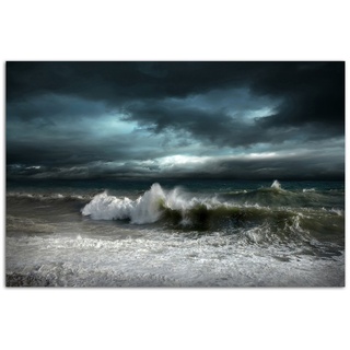 120x80cm - Fotodruck auf Leinwand und Rahmen Meer Wellen Sturm Wolken dunkel - Leinwandbild auf Keilrahmen modern stilvoll - Bilder und Dekoration