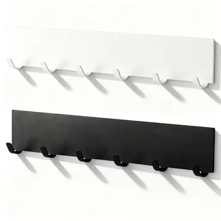 2 Stück Schlüsselbrett Ohne Bohren mit 6 Haken, Metall Schlüsselhalter für Die Wand, Multifunktionales Schlüsselleiste Selbstklebend Schwarz Weiß für Küche, Eingang, Flur, Schlafzimmer, Haustür