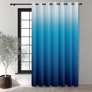Hiseng 1 Stück Outdoor Vorhänge Wasserdicht Verdunkelungsvorhang mit Ösen, Farbverlauf Outdoorvorhänge Wetterfest Sonnenschutz Blickdicht Vorhang für Pavillon (132x182cm,Blau)