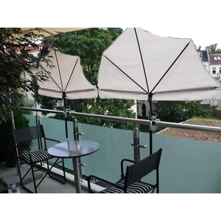 NEUES MODELL AB MÄRZ 2019 - WEISSER - FÄCHERSCHIRM - SEHR HOHER UV-SCHUTZ - FÜR - REISE - OUTDOOR - FREIZEIT - Auch als Balkonschirm für Geländer rund oder eckig mit einem Ø bis 55 - 60 mm - Balkon Fächerschirm - STABIELO - Modell EXKLUSIV Holly'sun® 140 x 70 cm mit Holly® 360 ° MULTI - halterung ® GVC (35 EUR) mit Gummischutzkappen - INNOVATIONEN MADE in GERMANY - HOLLY PRODUKTE STABIELO ® - holly sunshade - HÖCHSTER UV SCHUTZ UPF 50 +