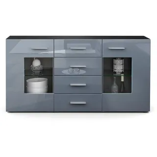 Vladon Sideboard 139 x 72 x 35 cm Schwarz matt/Grau Hochglanz