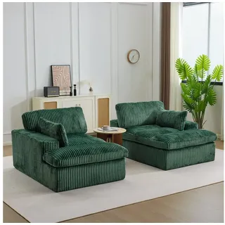 Vankel Loungesofa Schlafsofa 2-Sitzer Couch mit Bettfunktion und weichem Cordstoff, Bequemes Sofa für kleine Räume mit weichem Cord und Gästefunktion grün