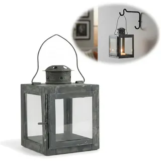 LS-LebenStil Teelichthalter IB Laursen Vintage Laterne Windlicht 15cm Metall Grau Teelicht (Windlicht zum Aufhängen für Teelichter und kleine Stumpenkerze, 1 St., Halter Kerzenständer Tischdeko Kerzenhalter Gläser für Teelichter), Deko Hochzeit Ostern Weihnachten Konfirmation grau 15 cm
