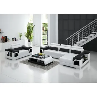 Ledersofa mit USB Wohnlandschaft Ecksofa +Sessel Eck Garnitur Design Modern Sofa