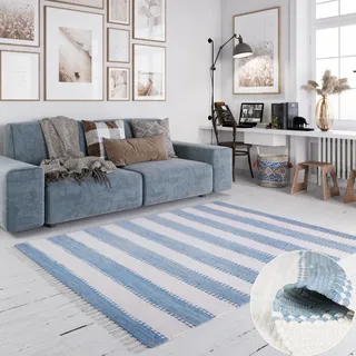 OTTO home Benja Handwebteppich 140 x 200 cm Blau/Weiß