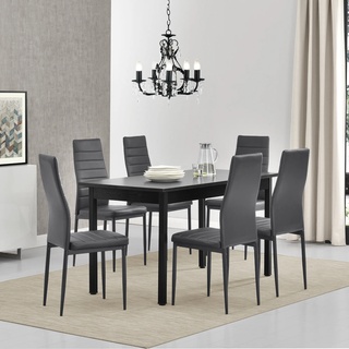 [en.casa] Essgruppe Bjerkvik (Set, 7-tlg) 140x60 cm Grau