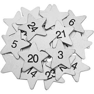 Adventskalender-Zahlen "Sterne" aus Holz, silber, 3,5 cm