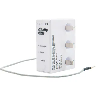 Shelly 3EM-63T Gen3 DIN-Schienen-Stromverbrauchsmessgerät, 3-Phasen, 63A, Strommesssensor