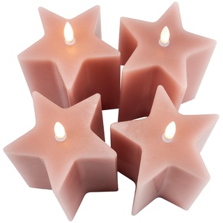 Weltbild LED-Echtwachskerzen Starlights: 4er Set Sternenform Kerzen – LED Kerzen in pudrigem Roséton – Höhe 12,5 cm – Batteriebetrieb mit Timerfunktion