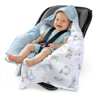 Medi Partners Einschlagdecke für Babyschale Ganzjahres-Babydecke universal 85 x 85 cm für Kinderwagen Buggy und Autositz Kuscheldecke (Hirsch und Igel mit blaue Minky)