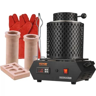Vevor Goldschmelzofen1350 W 1150 °C Max. Temperatur, digitaler elektrischer Schmelzofen 1 kg / 3 kg Keramiktiegel mit Tiegelzange & Handschuhen, zur Verarbeitung von Gold Silber Kupfer Aluminium rot
