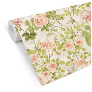 K&L Wall Art Mustertapete Floral Pastell Wandschutz Pfingstrosen Vintage Vliestapete Rosen, Petunien Tapete weiß 0.48 m x 5.28 m
