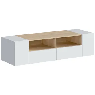 Usinestreet - Tv-ständer Topeka, Wohnzimmer Tv-sideboard, Moderner Fernsehständer, Niedriges Mehrzweck-sideboard, Cm 138x42h36, Weiß Und Eiche