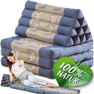 Namasdee Thaikissen 3 Auflagen 175x55x8cm mit 100% natürlicher Kapokfüllung (Grau/Elefanten Seide)