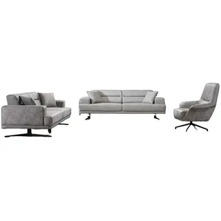 Xlmoebel Polstergarnitur Leder Sofa-Set mit modernem Design und bequemer Polsterung, (Sofa-Set, Sofagarnitur 3+1+1 Sitzer), Hergestellt in Europa grau