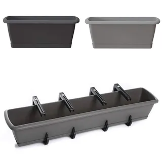 Blumentopf Blumenkasten Balkonkasten Pflanztopf mit Aufhängung und Untersetzer Robuster Kunststoff Geländerkasten Halterungen 40cm-90cm 6 Größen (600 Braun)