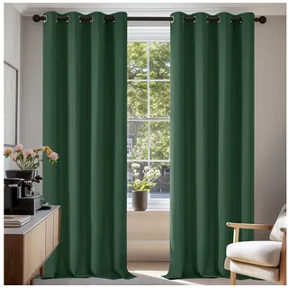 Deconovo Verdunkelungsvorhang Gardinen mit Ösen Blickdichte Vorhang Kälteschutz Schlafzimmer 2er Set, Blackout Curtain einfarbig Thermo Vorhang Verdunkelung Wärmeisolierend grün 140 cm x 210 cm