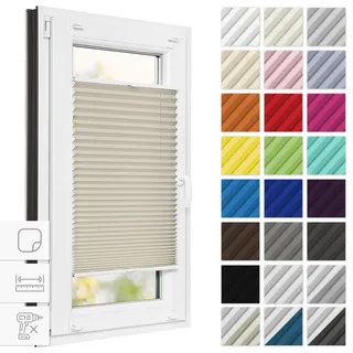 Estika Plissee zum Kleben 50 cm x 120 cm - Beige - Plissee ohne Bohren, Klebeplissee, Rollos für Fenster, Jalousien Fenster für innen, Raffrollo, Fensterplissee