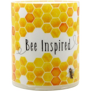 Windlicht, Stumpenkerze mit eingelassenem Docht, Bienenwaben, Motiv: Bee inspired, Größe: ca. H/Ø 10 x 9 cm, Brenndauer ca.50 h