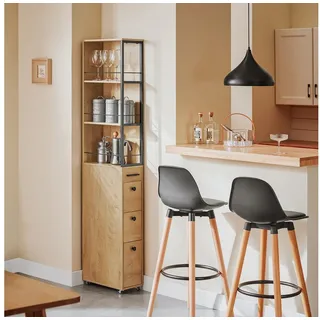 SoBuy Hochschrank NSR13, Küchenwagen, Badrollwagen, Badezimmerregal, Schmales Regal Nischenregal mit 3 Schubladen Küchenregal Nischenwagen Rollwagen beige
